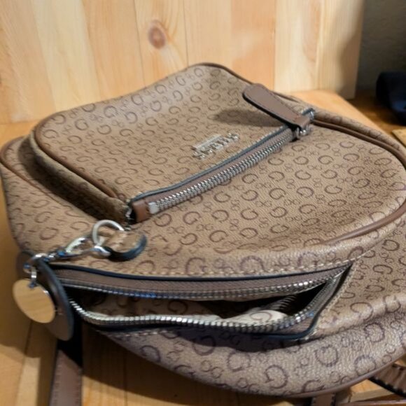 Guess Brown Monogram Pattern Mini Backpack - Picture 6 of 8